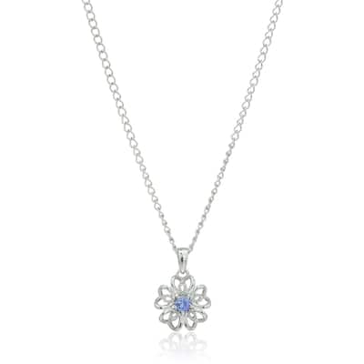 Sterling Silver Tanzanite Black Flower Pendant Necklace, 18"
