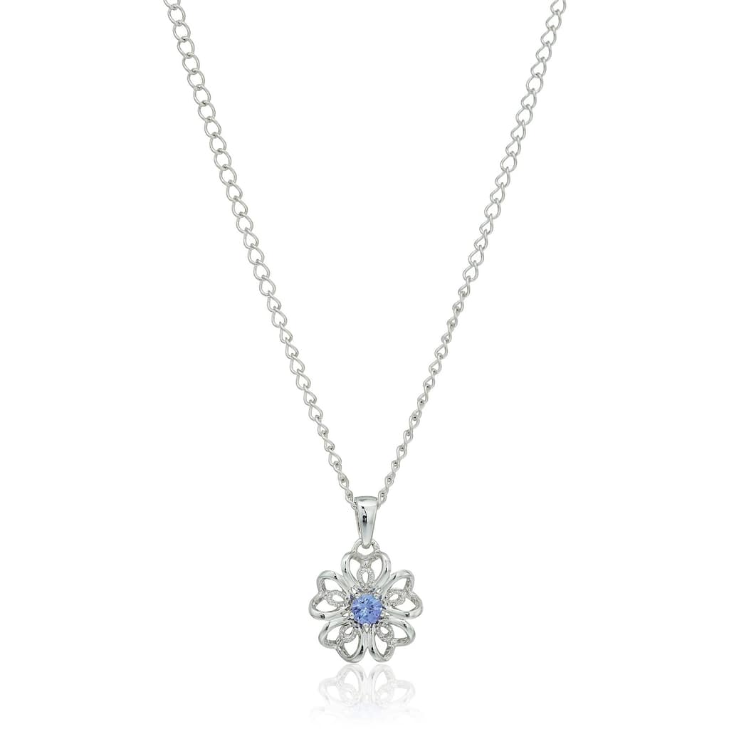 Sterling Silver Tanzanite Black Flower Pendant Necklace, 18"