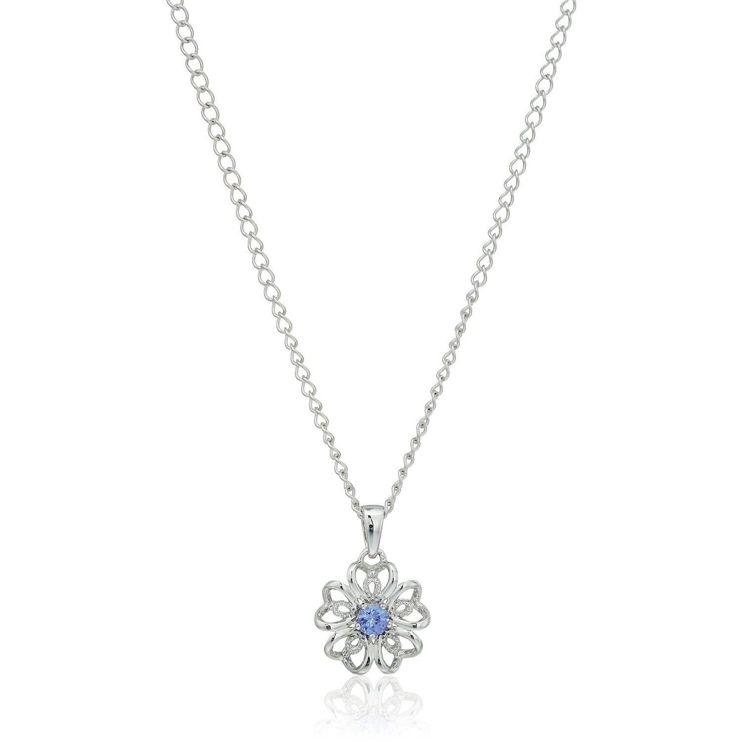 Pinctore Sterling Silver Tanzanite Black Flower Pendant Necklace, 18"