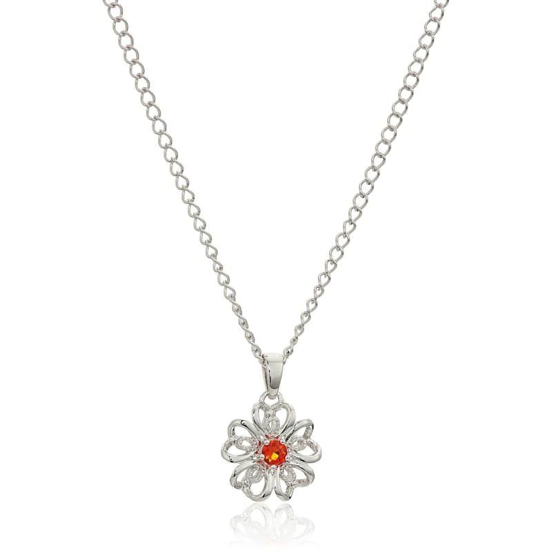 Sterling Silver Fire Opal Black Flower Pendant Necklace, 18" - Orange