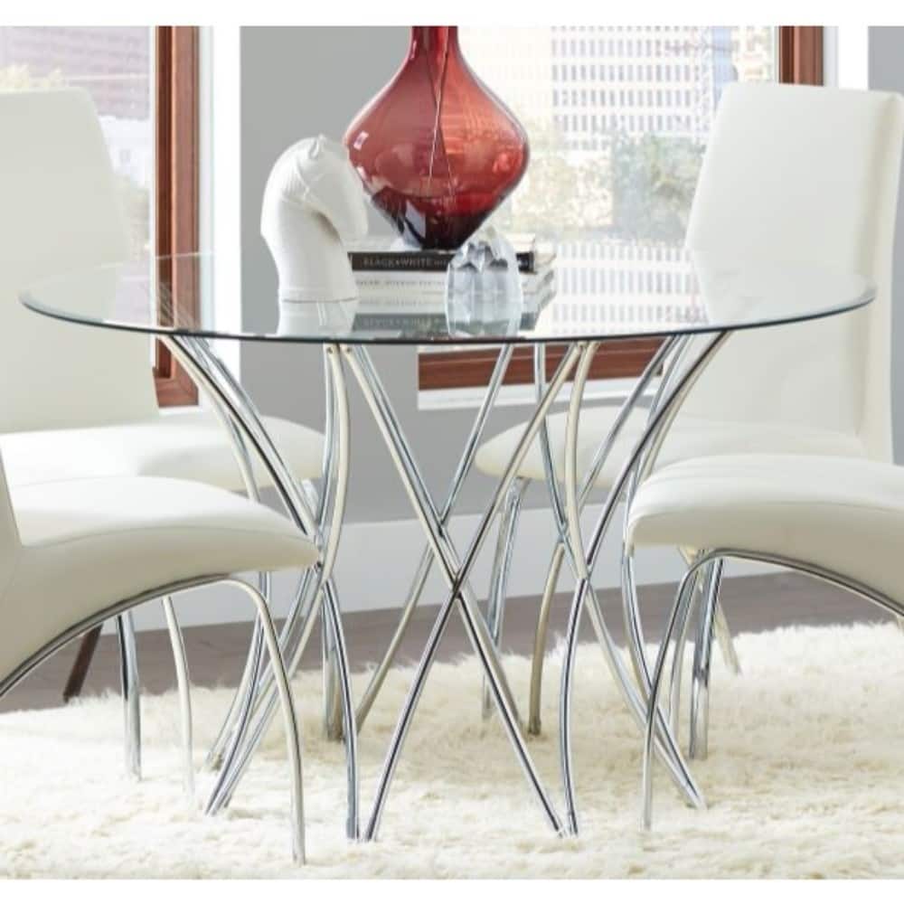 Round Glass Top Dining Table with chrome base, Clear
