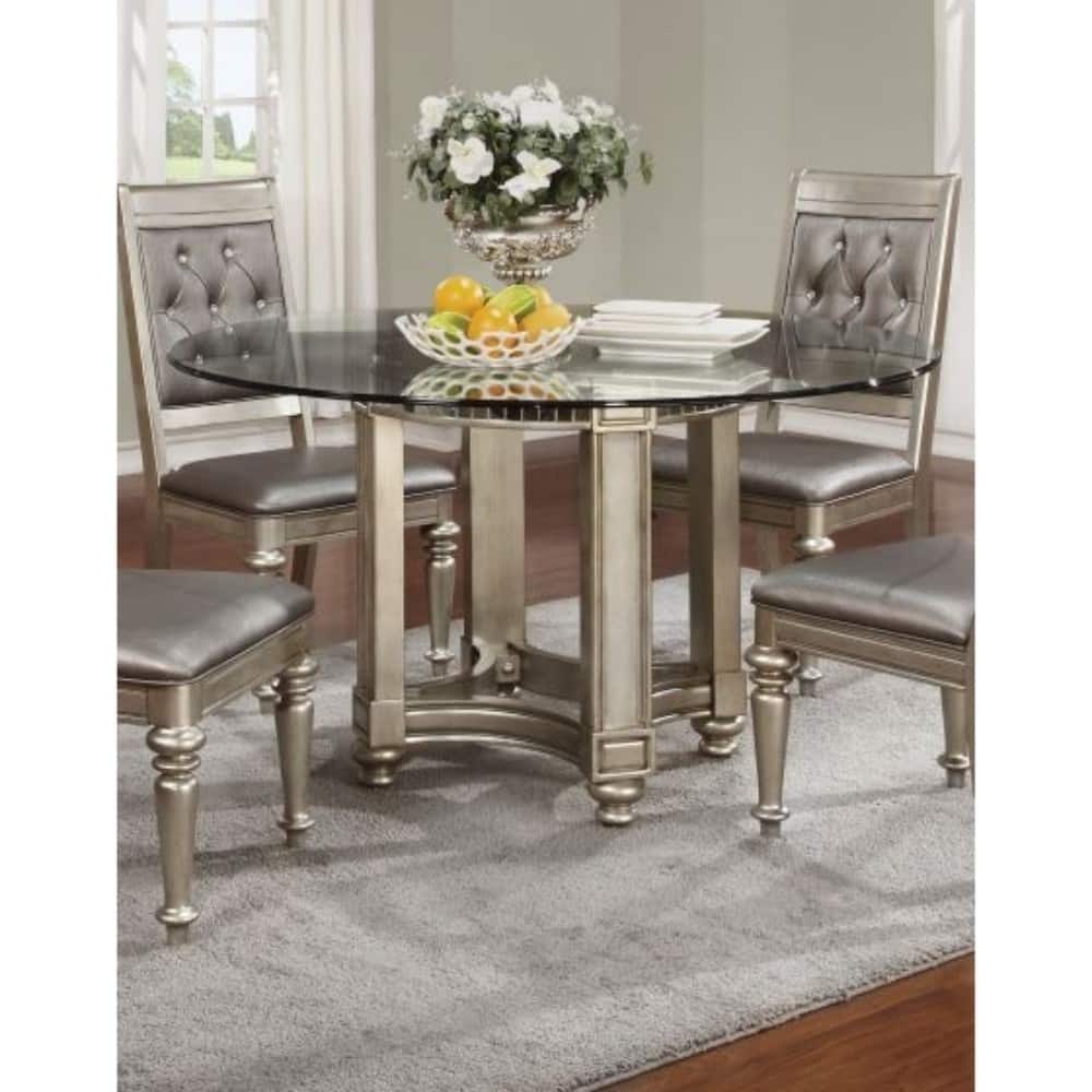 Round Bling Zippy Glass Dining Table in Metallic Silver