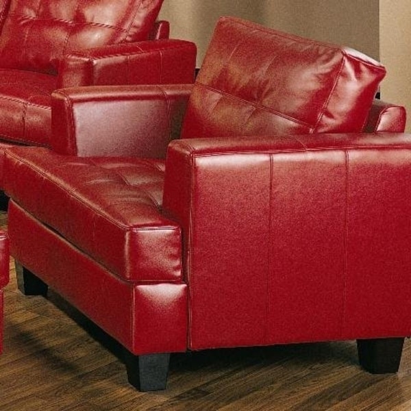 Comfy Sofa Chair With Leather Upholstery Red