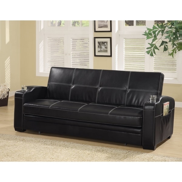 Faux Leather Sofa Bed With Storage And Cup Holders Black Faux Leather Sofa Bed With Storage And Cup Holders Black