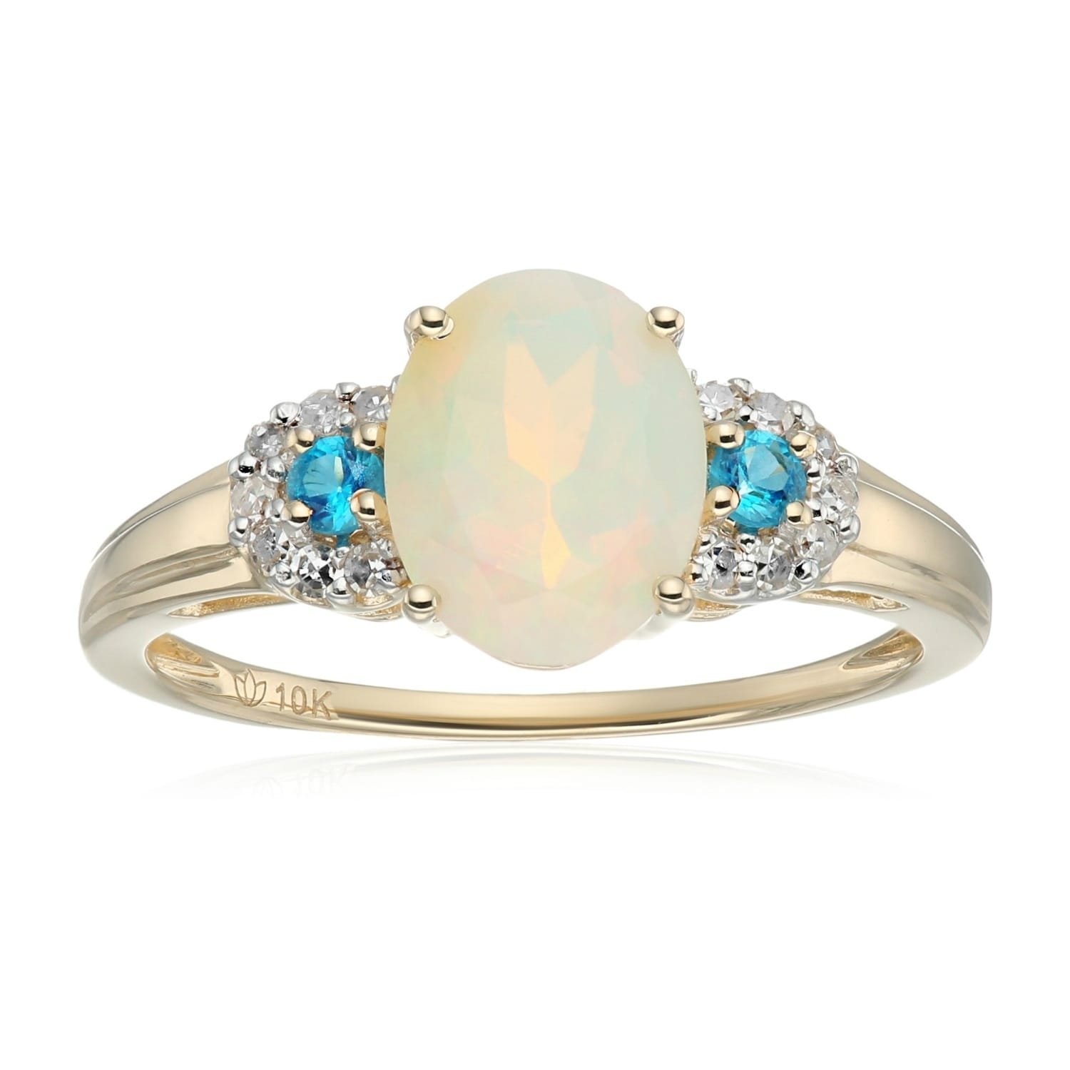 Pinctore 10k White Gold Ethiopian Opal, Diamond 3-Stone Engagement Ring, Size 7 - Blue