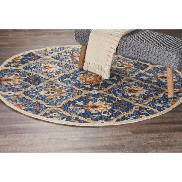 Shop LR Home Hand Tufted Dazzle Jacobean Diamond Navy Wool Rug 6