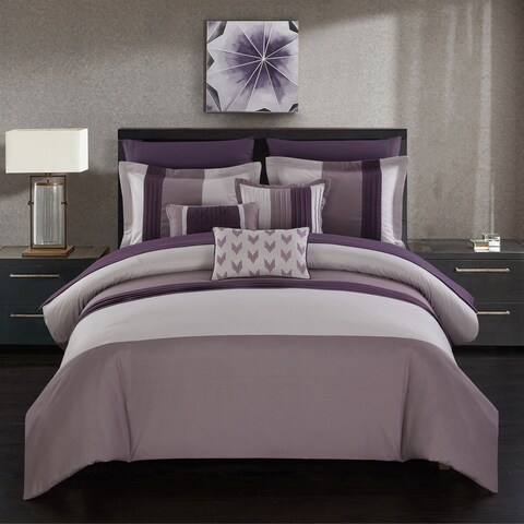 Chic Home Hester 10 Piece Bed in a Bag Comforter Set Color Block, Plum