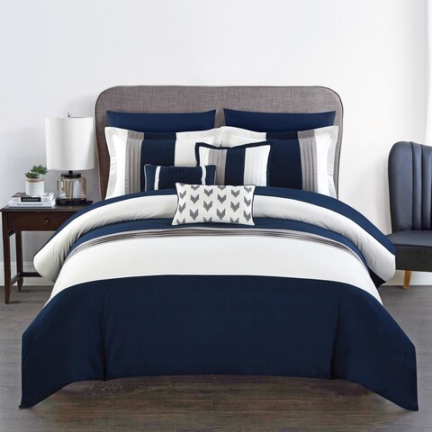 Chic Home Hester 10 Piece Bed in a Bag Comforter Set Color Block, Navy