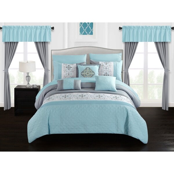 Chic Home Herta 20 Piece Bed in a Bag Color Block Floral Embroidered Comforter Set
