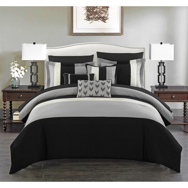 Chic Home Hester 10 Piece Bed in a Bag Comforter Set Color Block, Black