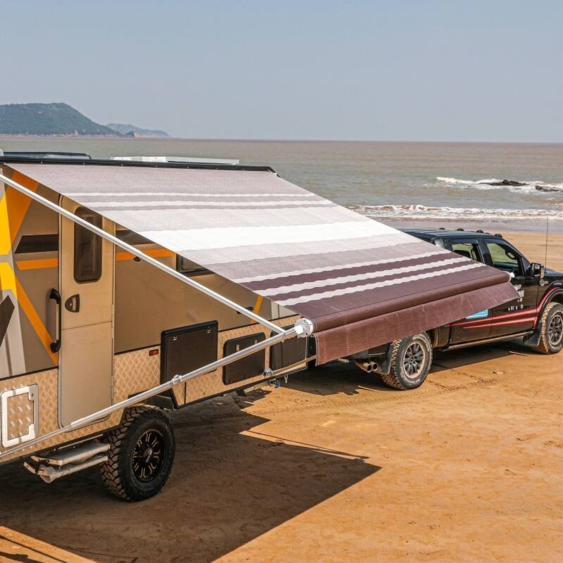 ALEKO Retractable 20X8' RV or Home Patio Canopy Awning - Brown Stripes