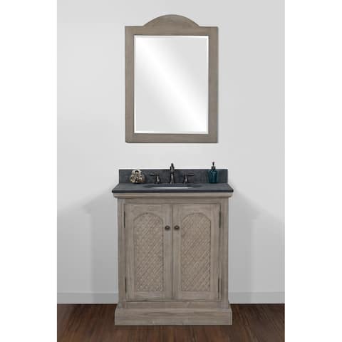 31"Rustic Solid Fir Single Sink Vanity with Polished Textured Surface Granite Top-No Faucet