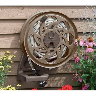 Suncast Slide Trak Hose Hideaway Wall Mount Hose Reel 125 ft. Taupe