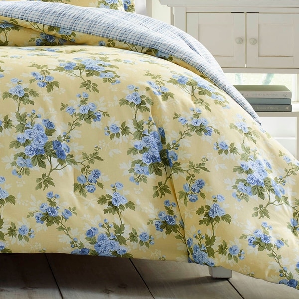 Full Queen Laura Ashley Cassidy Comforter Set Pastel Yellow