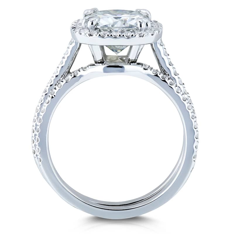 Kobelli 2.4 Carats Moissanite & Natural Diamond 14k Solid White Gold Cushion Halo Cathedral Original 2pc Bridal Set