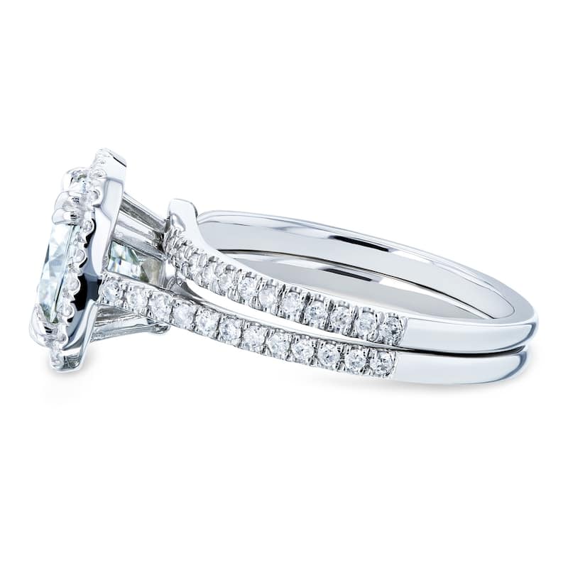 Kobelli 2.4 Carats Moissanite & Natural Diamond 14k Solid White Gold Cushion Halo Cathedral Original 2pc Bridal Set