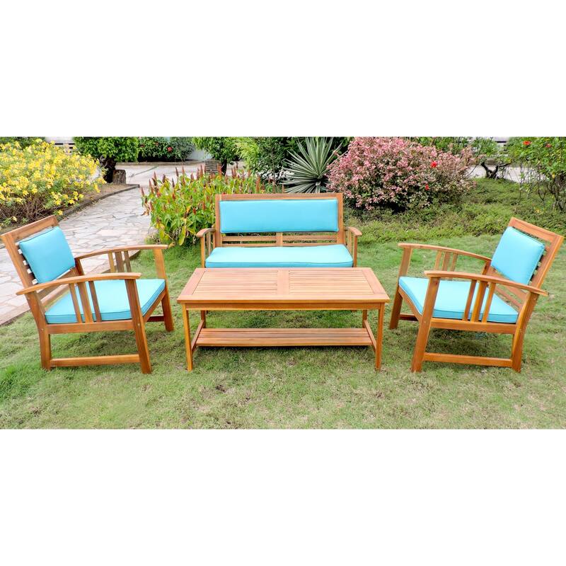 Brisbane 4-Piece Patio Conversation Set - Aqua Blue