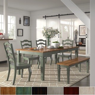 Elena Antique Sage Green Extendable Rectangular Dining Set - French 