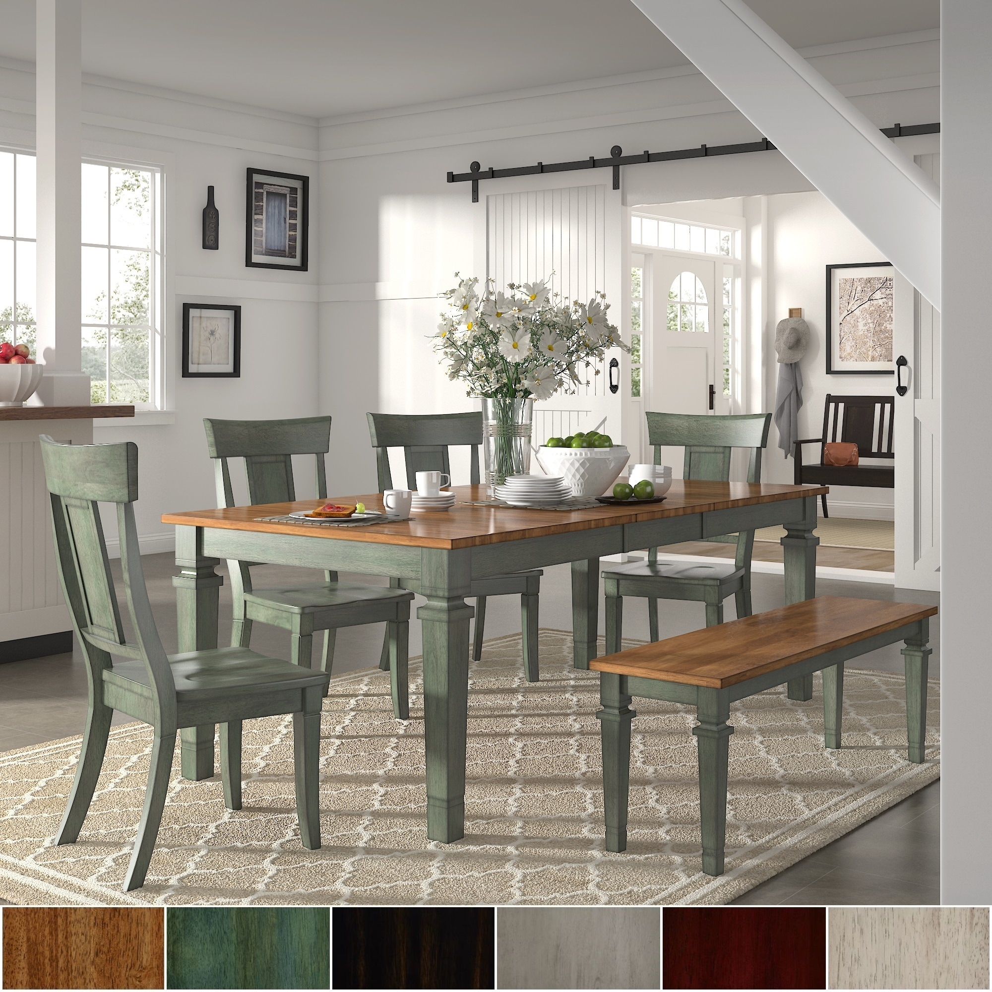 Elena Antique Sage Green Extendable Rectangular Dining Set - Panel Back by  iNSPIRE Q Classic - Overstock - 20979061