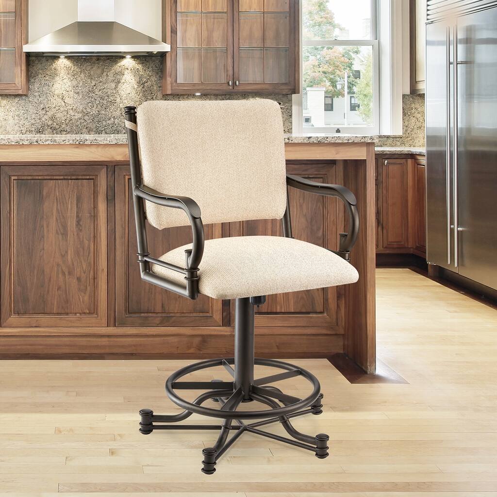 Taylor Gray Home Linden 26" Counter Height Metal Swivel Barstool in Haze 90378 Fabric and Pebblestone Finish