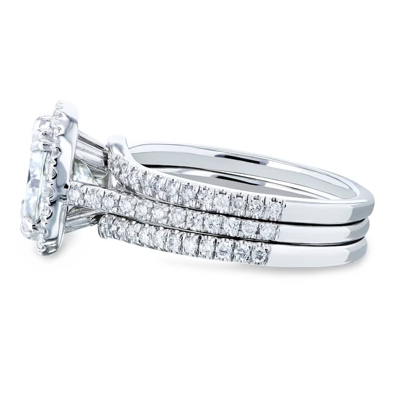 Kobelli 2.5 Carats Moissanite & Natural Diamond 14k Solid White Gold Cushion Halo Cathedral Original 3pc Bridal Set