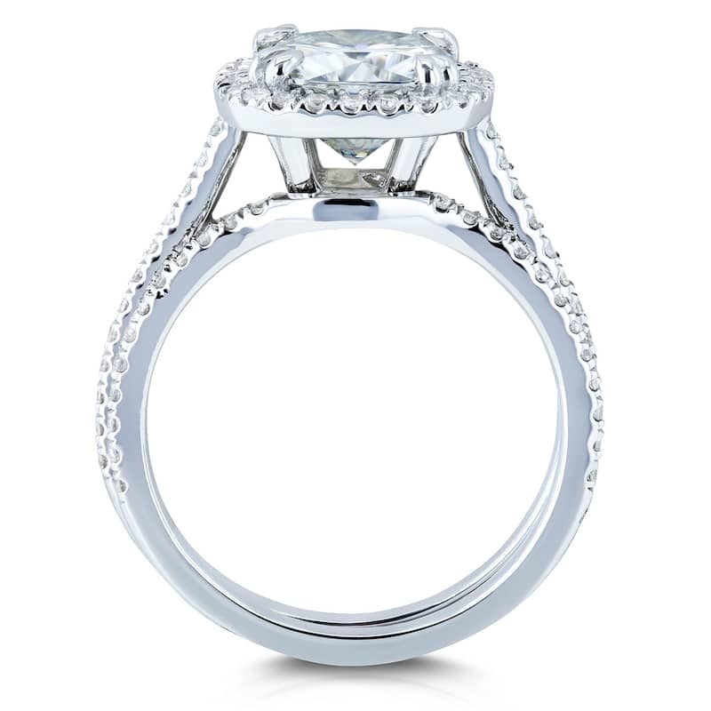 Kobelli 2.5 Carats Moissanite & Natural Diamond 14k Solid White Gold Cushion Halo Cathedral Original 3pc Bridal Set