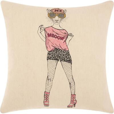 Mina Victory Trendy Fishnet Snow Leopard Natural Throw Pillow (18-Inch X 18-Inch)