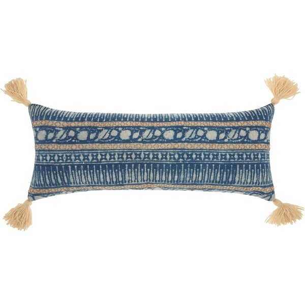 Mina Victory Boho Stitch Print Blue Throw Pillow (13-Inch X 33-Inch)