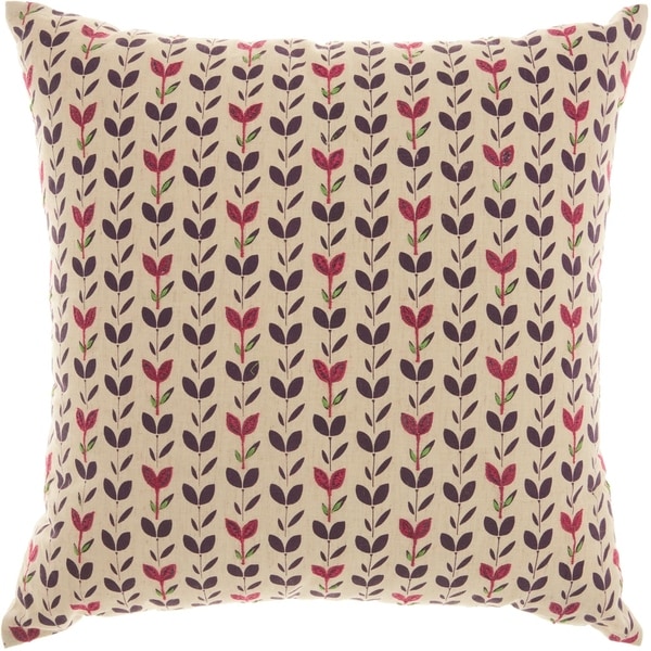 Mina Victory Trendy Embroidered Leaves Natural Throw Pillow (18-Inch X 18-Inch)