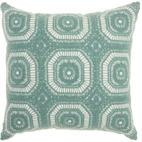 Mina Victory Crochet Tiles Celadon Throw Pillow (18-Inch X 18-Inch)