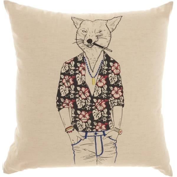 Mina Victory Trendy Tropical Fox Natural Throw Pillow (18-Inch X 18-Inch)