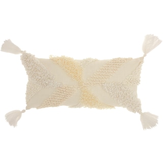 Mina Victory Texture & Tassels Cream Throw Pillow (12-Inch X 24-Inch)