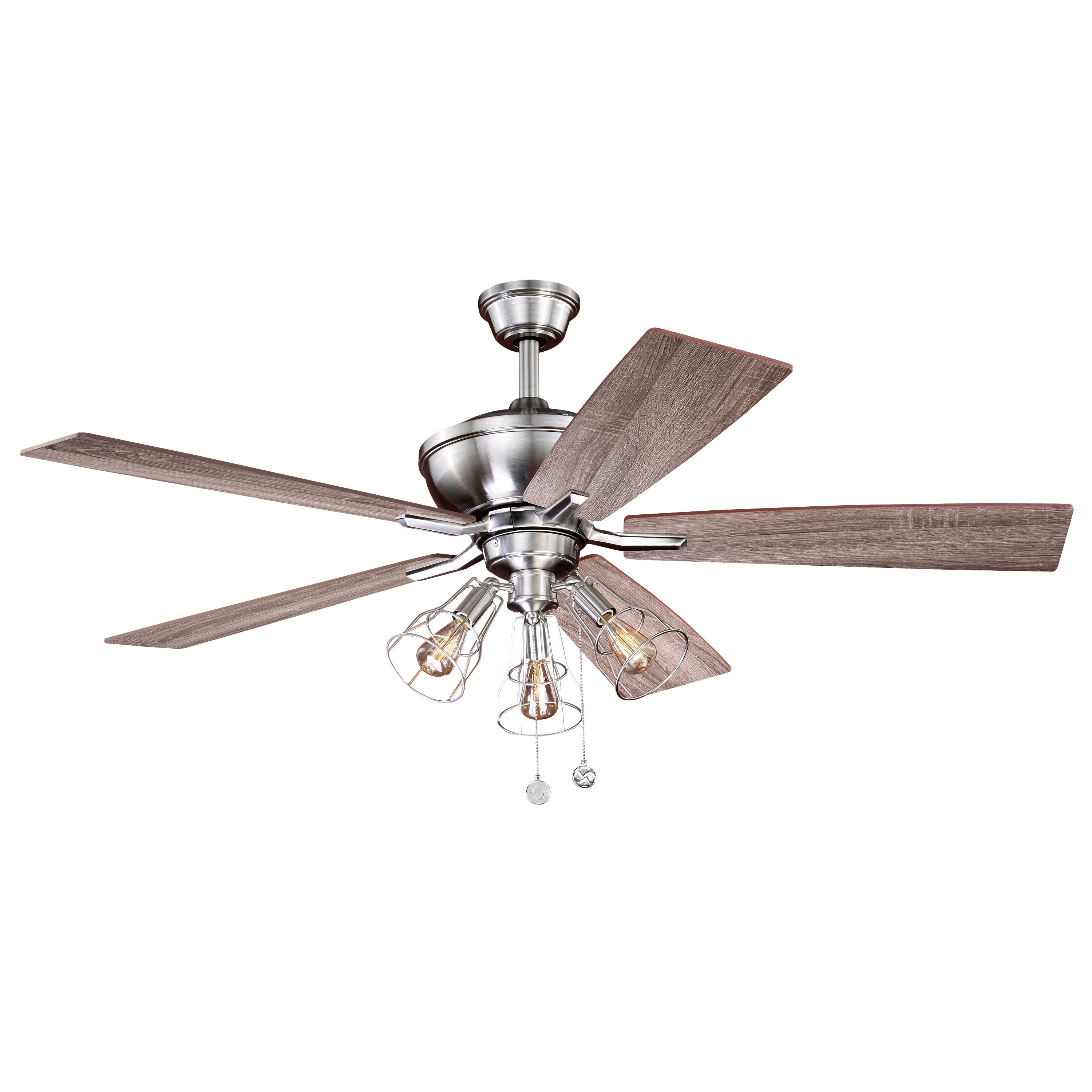 Clybourn Farmhouse Industrial 52 Inch Satin Nickel Led Ceiling Fan With Wire Cage Light 52 In W X 21 In H X 52 In D