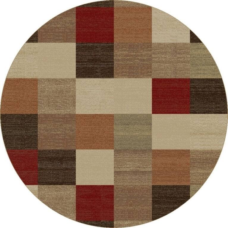 KAS Lifestyles Beige Squares Rug - 7'10" Round - Multi