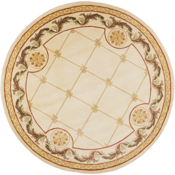 KAS Jewel Antique Ivory Fleur-De-Lis Round Rug - 7'9