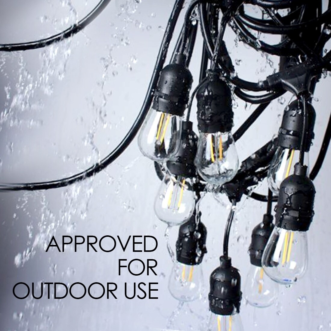 NEW 48 ft 15 Sockets Black Outdoor 14 Gauge Edison Metro String Lights 18 Bulbs 