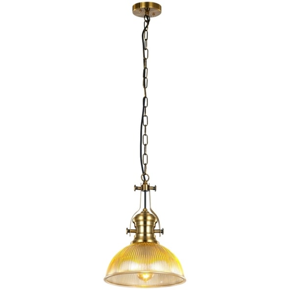 LEDPAX Prattville Single Bulb Amber Glass Pendant Light Fixture - Antique Brass