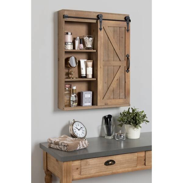 Shop Cates Wood Wall Storage Cabinet With Vanity Mirror And Barn Door Overstock 20987282