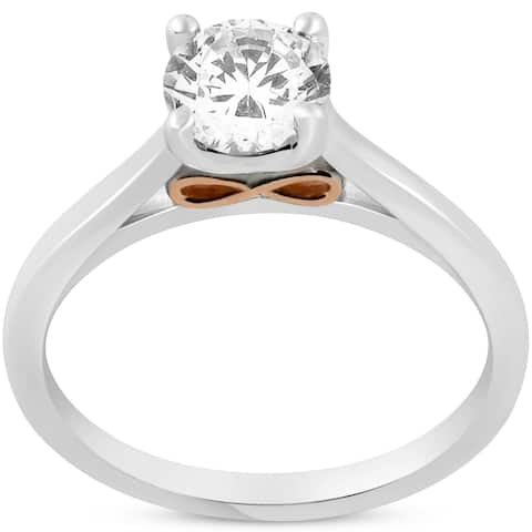 Pompeii3 14k White & Rose Gold 1 ct TDW Round Solitaire Diamond Clarity Enhanced Engagement Ring