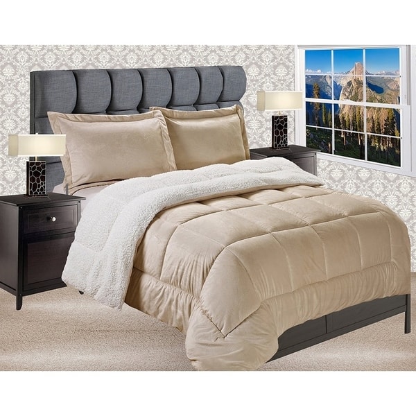 Shop Elegant Comfort Reversible Sherpa Micro Suede 3 Piece