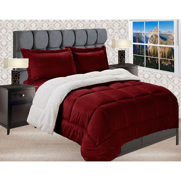 Shop Elegant Comfort Reversible Sherpa Micro Suede 3 Piece
