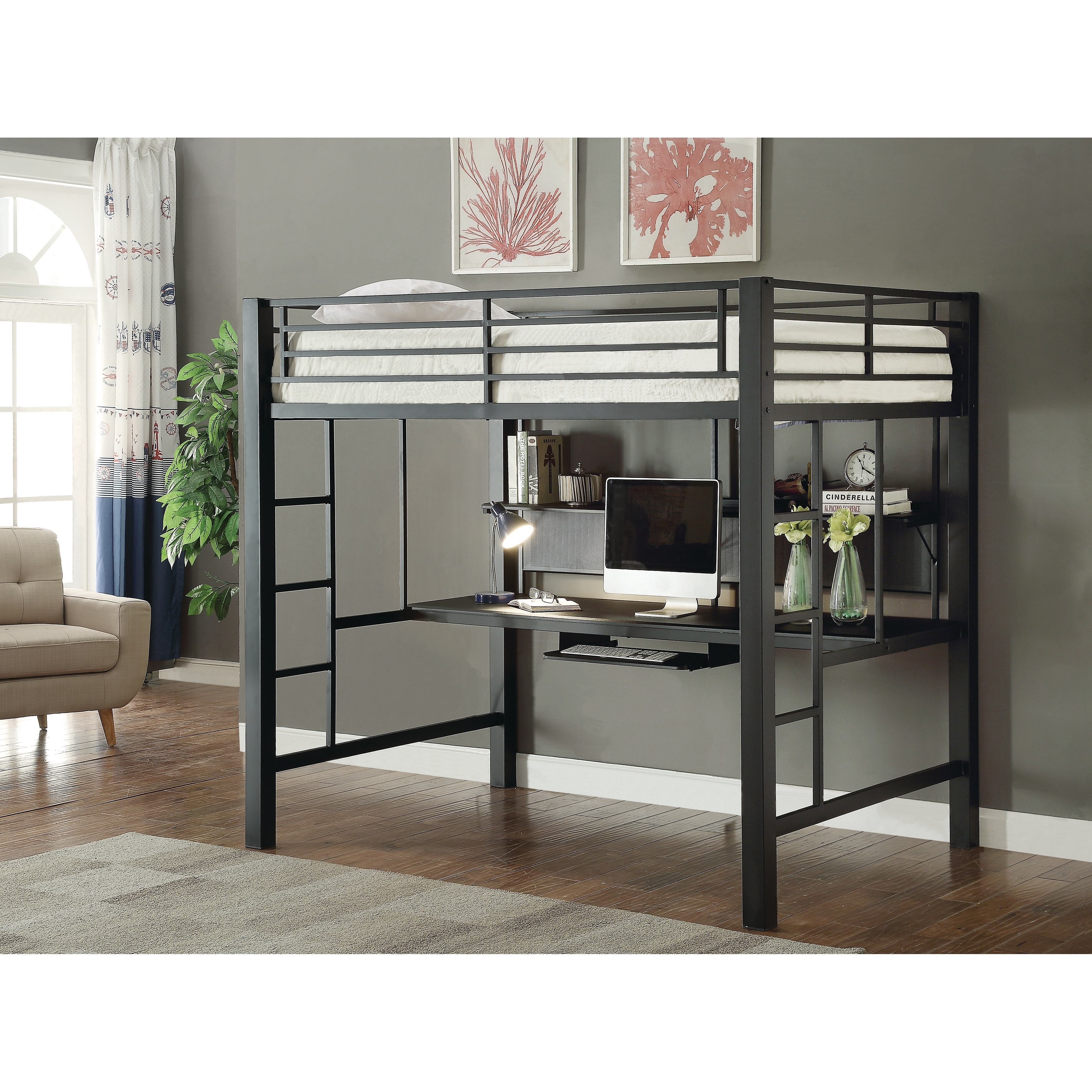 Shop Contemporary Black Metal Loft Bed Size Full Overstock