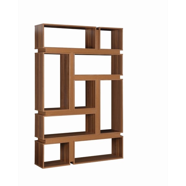 Modern Light Walnut 9 Shelf Geometric Bookcase Free Shipping Today Modern Light Walnut 9 Shelf Geometric Bookcase