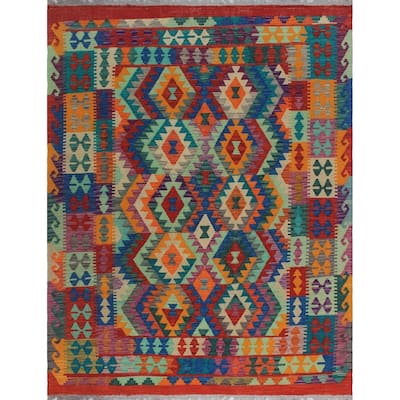 Noori Rug Sangat Kilim Kwayera Red/Green Rug - 5'3 x 6'8