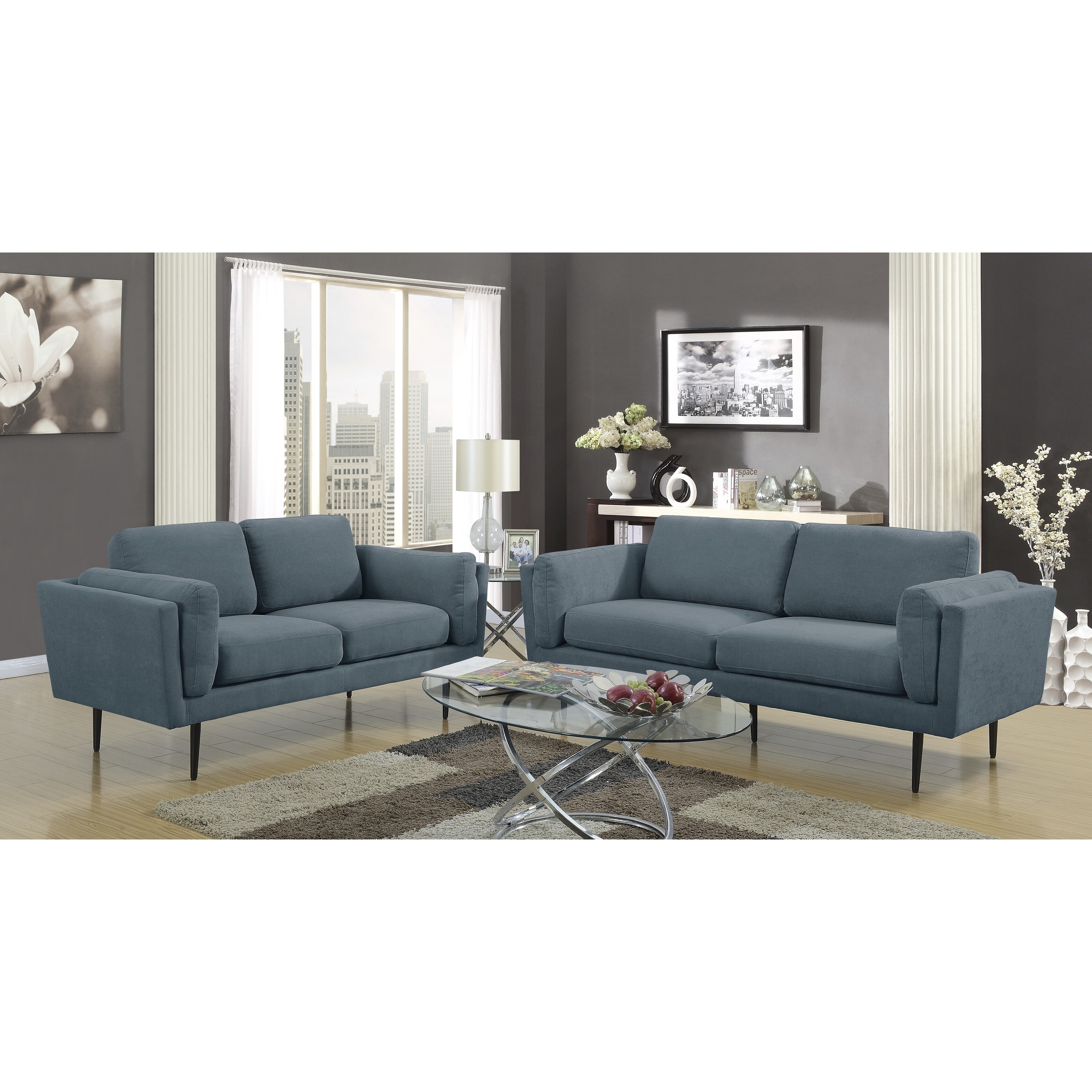 Shop Lyke Home Colby Denim Blue Sofa And Loveseat Set Overstock 20992062