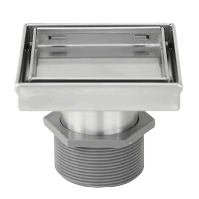 Shower Square Drain 4 inch - 2 IN 1 Reversible Tile Insert & Flat Grate Brushed Stainless Steel Finish
