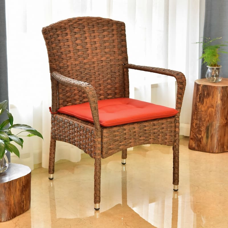 Majorca Resin Wicker Patio Dining Chair With Cushion - Espresso/Spice