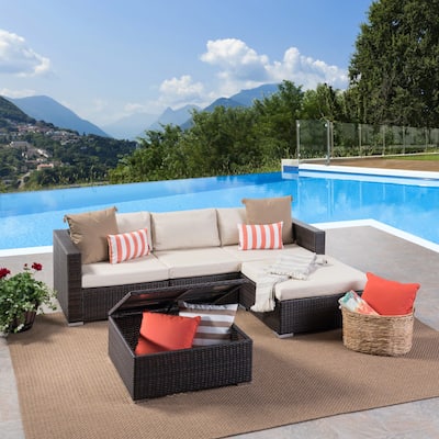 Santa Rosa Outdoor 3-Seater Wicker Couch Set with Aluminum Frame and Storage Coffee Table by Christopher Knight Home