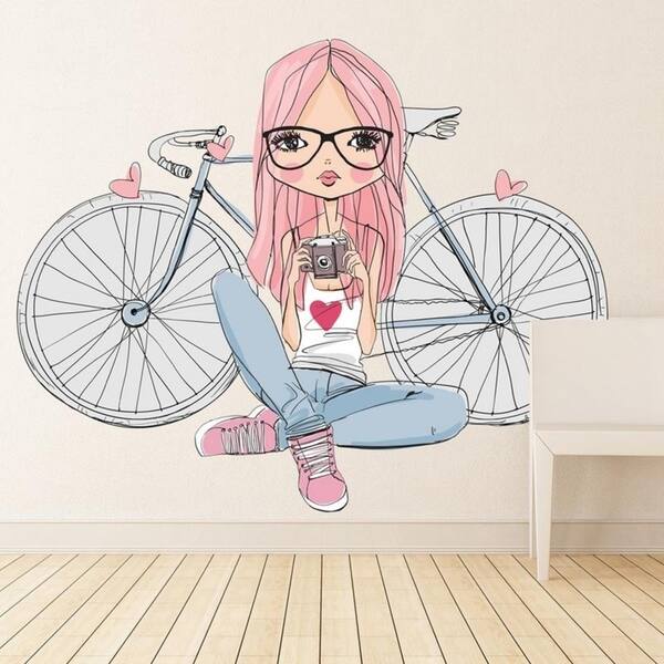 Shop Girl Bicycle Full Color Wall Decal Sticker K 894 Frst Size 46 X56 Overstock 21009664