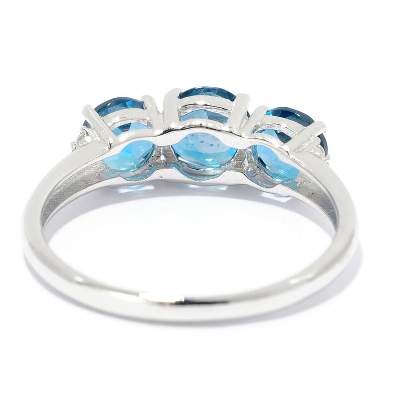 Ster Silver London Blue Topaz Round Cut 3-Stone Ring